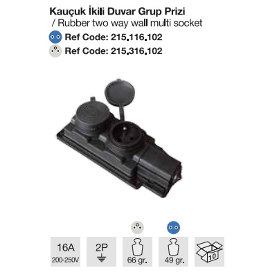 MONOFAZE KAUÇUK İKİLİ GRUP PRİZ
