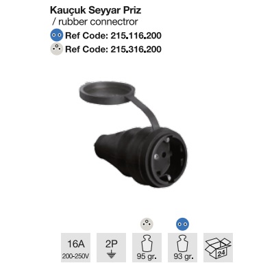 MONOFAZE KAUÇUK SEYYAR PRİZ