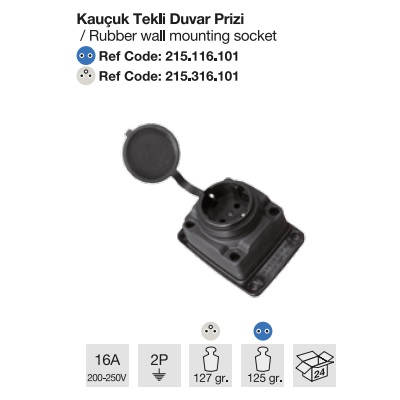 MONOFAZE KAUÇUK DUVAR PRİZİ