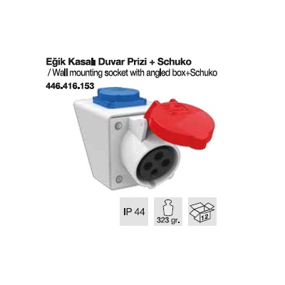 TRİFAZE CEE NORM DUVAR PRİZİ EĞİK KASALI+MONOFAZE PRİZLİ-16A