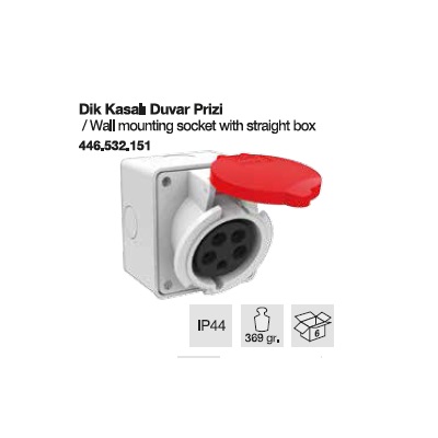 TRİFAZE CEE NORM DUVAR PRİZİ DİK KASALI-32A
