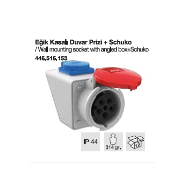 TRİFAZE CEE NORM DUVAR PRİZİ EĞİK KASALI+MONOFAZE PRİZLİ-16A
