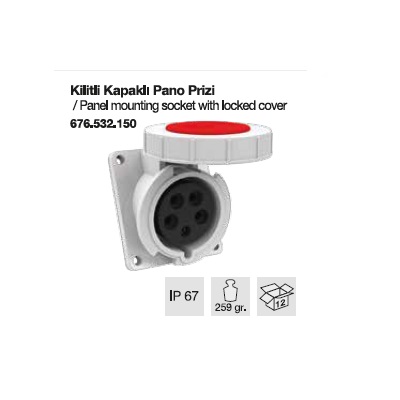 TRİFAZE CEE NORM KİLİTLİ KAPAKLI PANO PRİZİ-32A