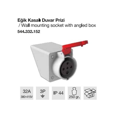 TRİFAZE KAUÇUK DUVAR PRİZİ EĞİK KASALI 3x32A