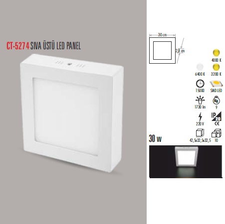 30W SIVA ÜSTÜ LED PANEL KARE