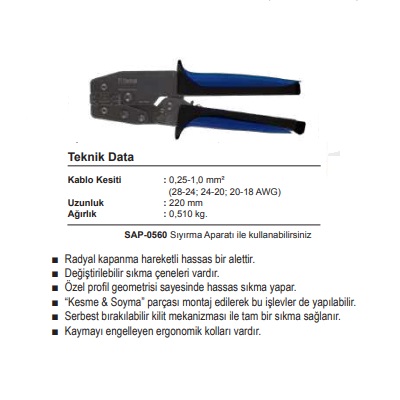 SFK-IZ0251 0,25-1,00 mm2 KONNEKTÖR SIKMA PENSESİ