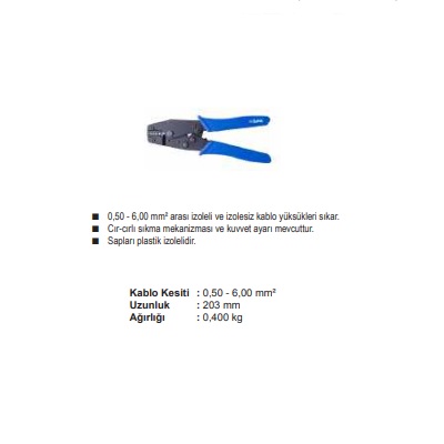 YAC-5 0,50-6,00 mm2 YÜKSÜK SIKMA PENSESİ