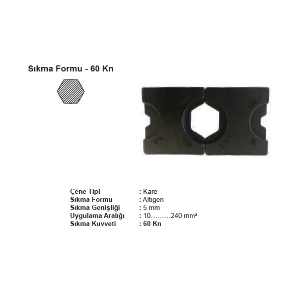 ŞAFAK KARE 60 kN ÇENE TAKIMI (DIN NORM) 50-70mm2