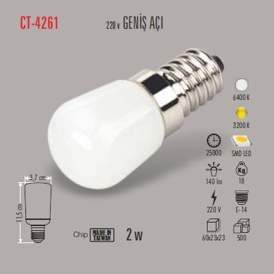 2W E14 220 V GENİŞ AÇI KAPSÜL AMPUL