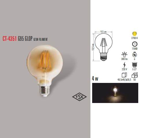 4W G95 GLOP UZUN FILAMENT AMPUL
