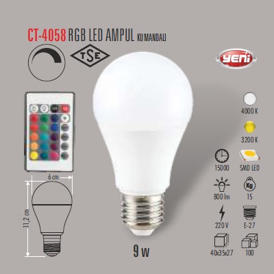 9W E27 RGB LED AMPUL KUMANDALI