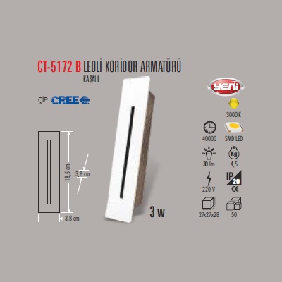 3W LEDLİ KORİDOR ARMATÜRÜ KASALI BEYAZ