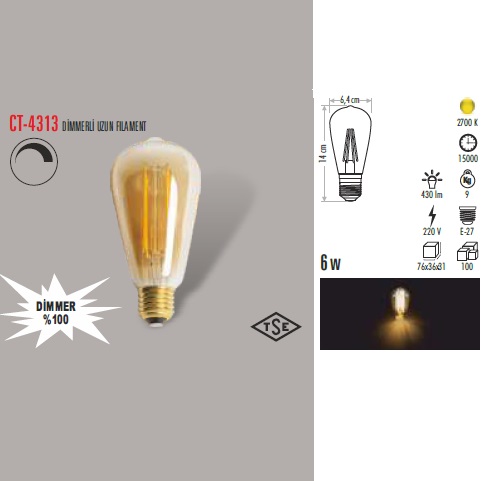 6W DİMMERLİ UZUN FILAMENT AMPUL