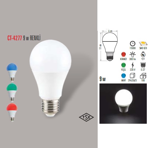 9W E27 RENKLİ LED AMPUL