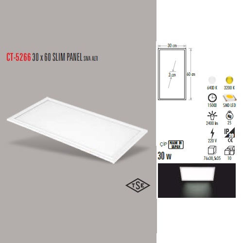 30W 30 x 60 SLIM PANEL SIVA ALTI