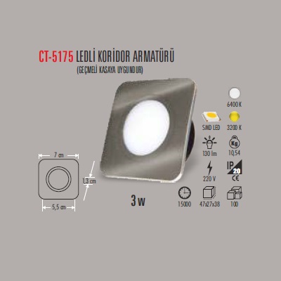 3W LEDLİ KORİDOR ARMATÜRÜ (GEÇMELİ KASAYA UYGUNDUR)