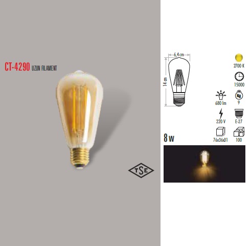 8W UZUN FILAMENT AMPUL