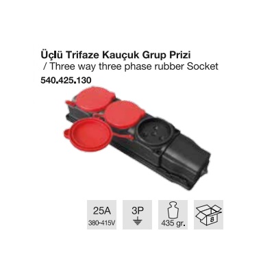 TRİFAZE KAUÇUK 3X25A ÜÇLÜ GRUP PRİZ
