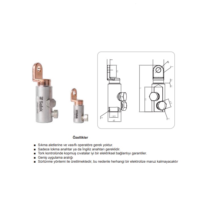 50-95 M8 TEK VİDALI BİMETAL KABLO PABUCU (ALÇAK GERİLİM)