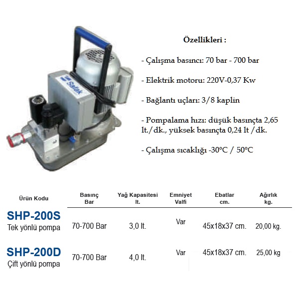 SHP-200D ELEKTRİKLİ HİDROLİK POMPA ÇİFT YÖNLÜ