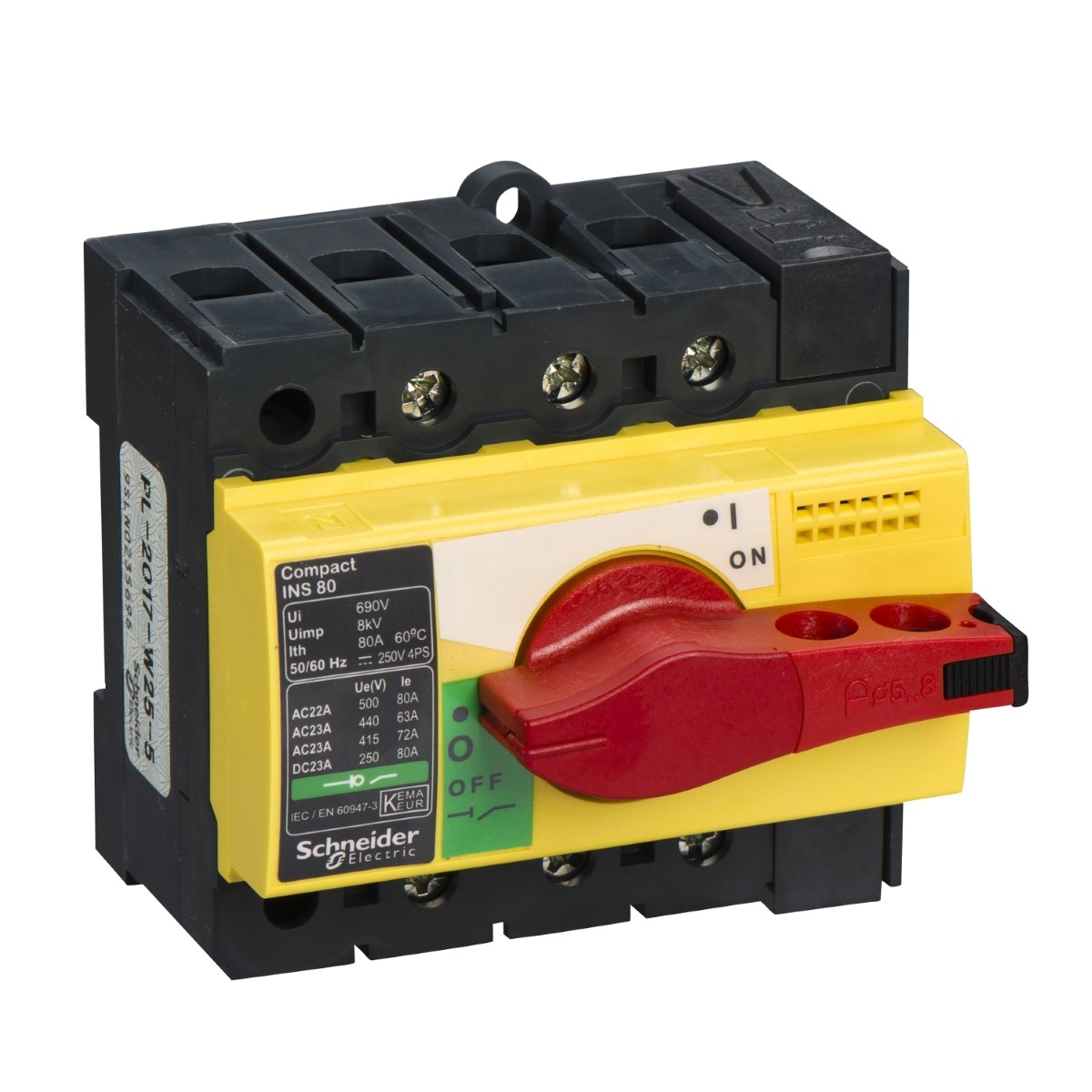 Compact,sarı-kırmızı,emniyet yük ayırıcısı, INS80 PTCCB