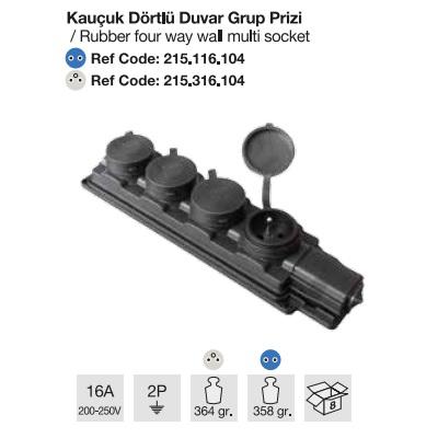 MONOFAZE KAUÇUK DÖRTLÜ GRUP PRİZ
