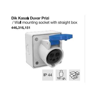 MONOFAZE CEE NORM DUVAR PRİZİ DİK KASALI-16A