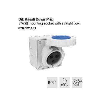 MONOFAZE CEE NORM KİLİTLİ KAPAKLI DUVAR PRİZİ DİK KASALI-32A
