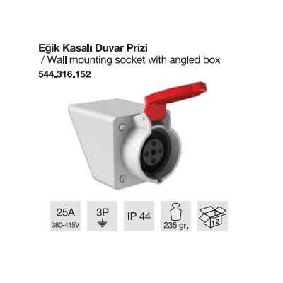 TRİFAZE KAUÇUK DUVAR PRİZİ EĞİK KASALI 3x16A