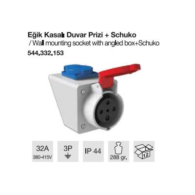 TRİFAZE KAUÇUK DUVAR PRİZİ EĞİK KASALI+MONOFAZE PRİZLİ 3x32A