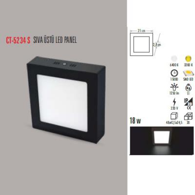18W SIVA ÜSTÜ LED PANEL SİYAH KARE