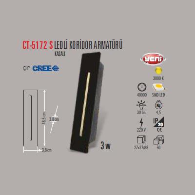 3W LEDLİ KORİDOR ARMATÜRÜ KASALI SİYAH