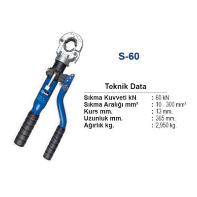 S-60 10-300 mm2 HİDROLİK PABUÇ SIKMA PENSESİ